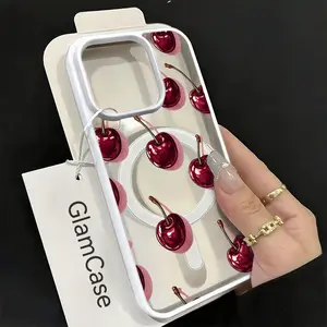 Red Cherry Pattern Phone Case，Sweet Juicy Fruit Style for iPhone 17 16 15 14 13 12 11 Plus Pro Max.A17
