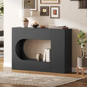 MAHANCRIS 47.2'' Modern Console Table, 2-Tier Entryway Console Table with Storage, Black Sofa Table Behind Couch, Geometric Design, for Living Room, Hallway, Corridor, Black