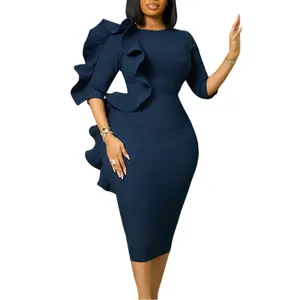 D608 Plus Size Elegant Work Dress 3D Ruffled Slim Fit Bodycon Midi Dress Waist Cinched Formal for Office & Evening Events Women Womenswear Workwear Elegance
