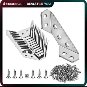 12-Pack Premium Stainless Steel Corner Brackets for Wood Frame, Universal Metal Hardware Corner Braces with Screws, Wooden Furniture Corner Connectors Such as Drawers, Cabinets, Tables and Chairs