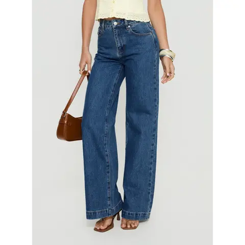 Goldie High Rise Wide Leg Jeans Mid Blue Wash