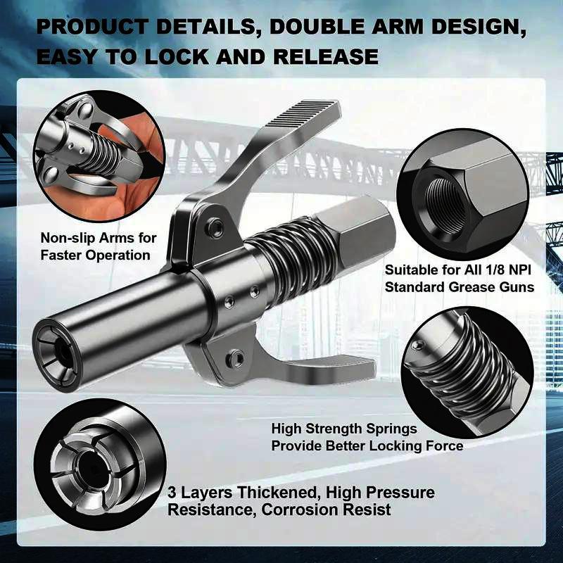 Grease Gun Coupler & Hose Kit, High Pressure Explosion-Proof Fitting, Quick Release Nozzle, Universal for Pneumatic & Manual Grease Guns