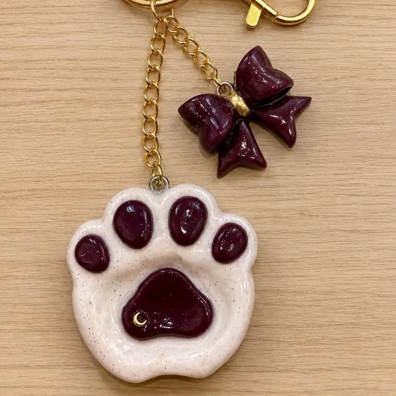Golden Paw Worry Stone Keychain - Handmade Polymer Clay
