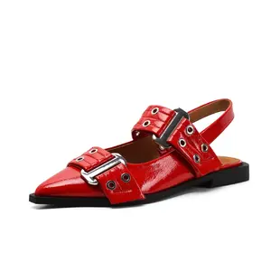 Clearance Sale Women Slingback Flat Pumps Ballerina Shoes Pointed Toe Buckle Shoes Wide Welt Buckle Comfortable Casual Dress Slip-on Shoes Footwear Girl Elegant Wide Feet Sandals Spring Summer Autumn metallic strap