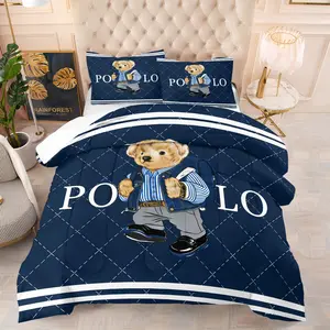 Teddy bear printed pattern bedding set, including 1 blanket and 1 or 2 pillowcases without pillowcases, soft adult bedroom decoration gift, Soft Bedding Sets