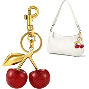 Cherry-Shaped Keychain Bag Charm - Cute Leather Purse Accessory, Adorable Keyring for Car Keys & Handbags patches