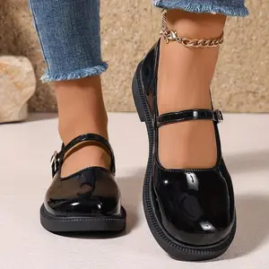 Comfortable Preppy Style Women’s Mary Jane Flat Shoes – Solid Color Faux Leather, Hand Washable, Rubber Sole, Easy to Clean, Spring/All-Season One-Piece Slip-On Design with Fabric Insole Footwear for Girls, Platform Running, Nail Chef Dance [Red]