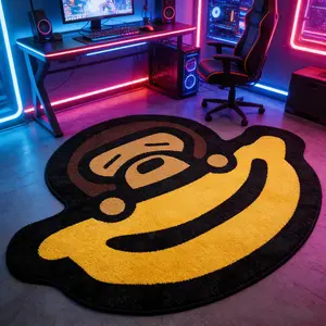 Banana Shape Plush Carpet, Trendy Monkey Gaming Room Decor Mat, Bedroom Bedside Rug, High Elastic Anti-Slip Fuzzy Pad