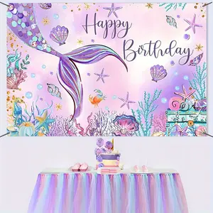 Mermaid Scales Birthday Party Background Cloth, Polyester Princess Theme Decor, Girl Celebration Photo Booth Backdrop, Multi-Purpose Decoration