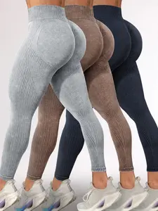 High Waist Acid Wash Butt-Lifting Rib-Knit Leggings