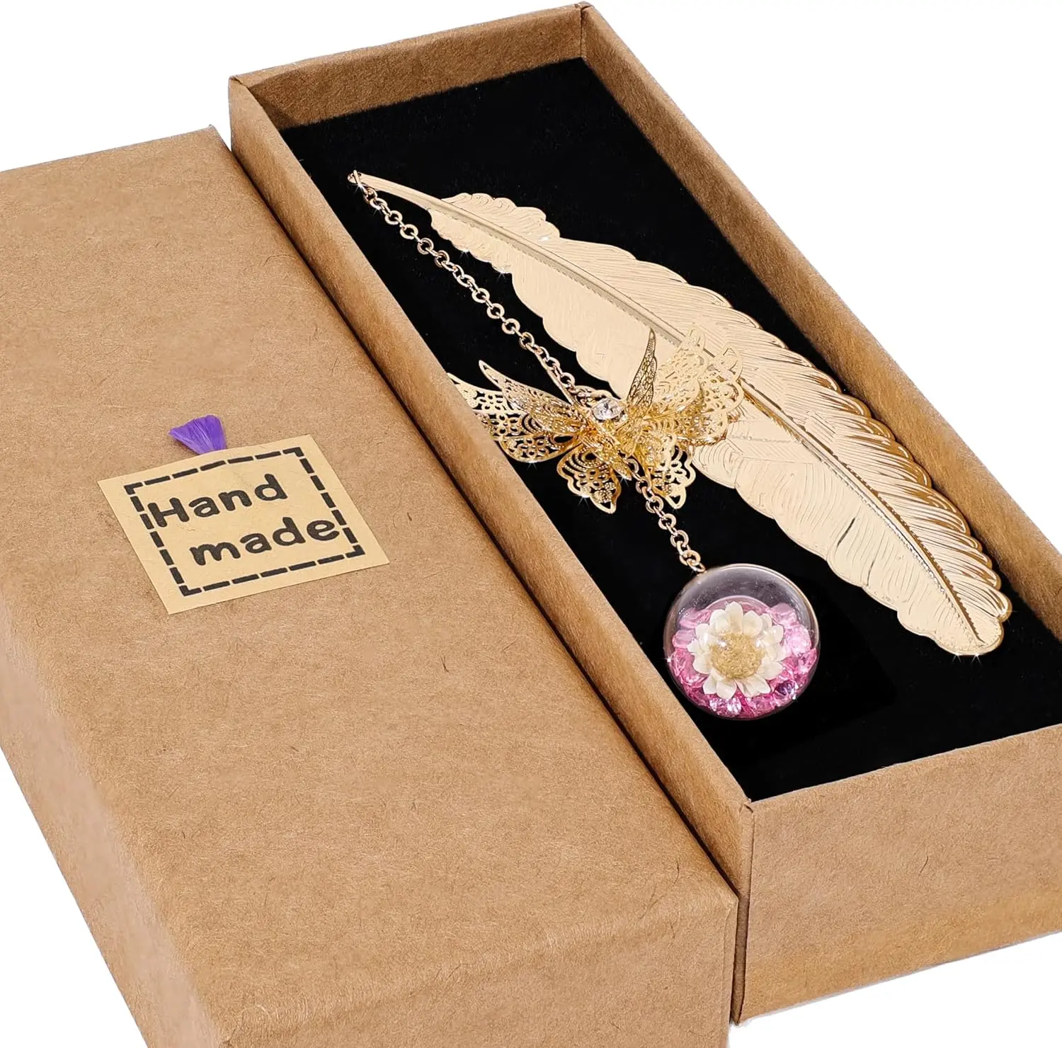 Feather Gold - Pink Crystal White Flowers