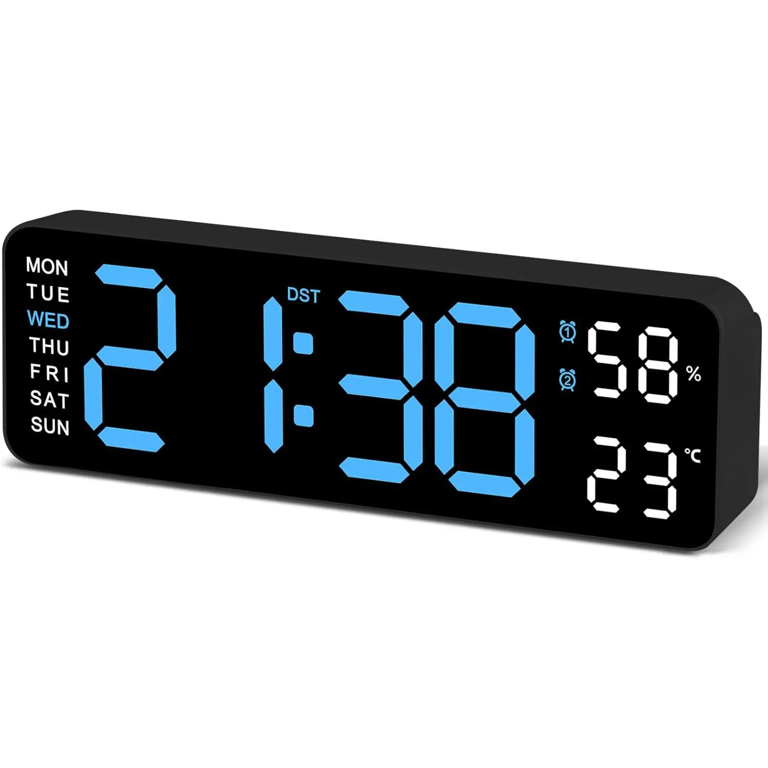 9-Inch Modern Rectangle LED Display Digital Clock - Home Supplies & Decor, Energy Efficient, Automatic DST, Dual Alarm with Snooze, Smart Night Dimming, Adjustable Intensity, Temp & Date Display, Desk/Wall Mount for Bedroom, Classrooms