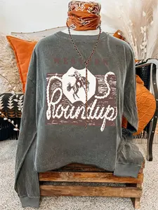 Women's Round Neck Long Sleeve Sweatshirt, 2026 New Western  Letter Print, Casual Long Sleeve Pullover, Ideal for Autumn Winter