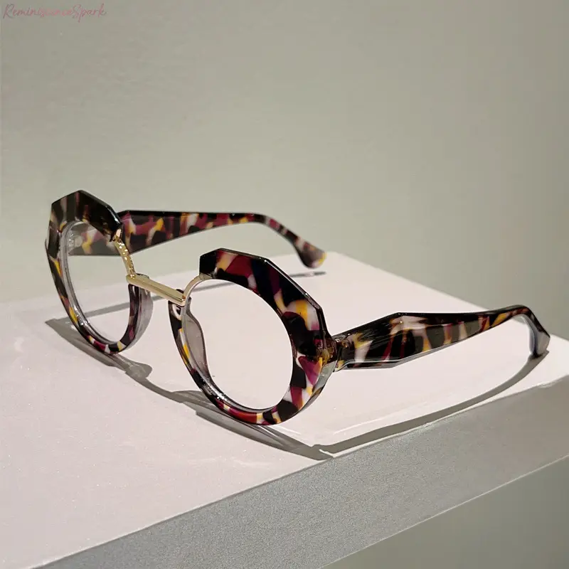 2026 New Adults' Irregular Round Blue Light Blocking Sports Eyewear - Metal-Accent Trendy Frames, Ergonomic Purple Leopard Pattern Eyeglasses, Casual Stylish Glasses for Daily Wear, Selfies