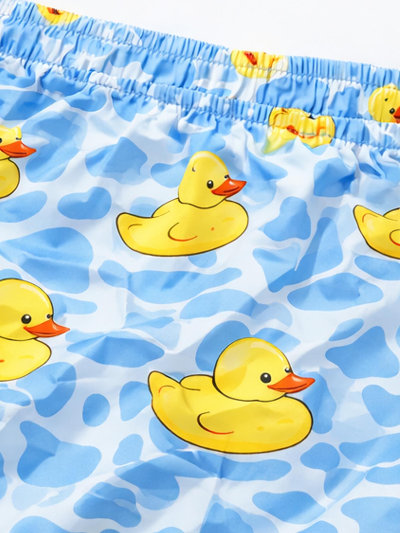 Swim Shorts for Men Funny Duck Print Drawstring Beach Trunks Cartoon Bathing Suit Novelty Board Shorts Mid Length Pool Party Vacation Beachwear Playful Resort Swimwear Casual Holiday Outfit