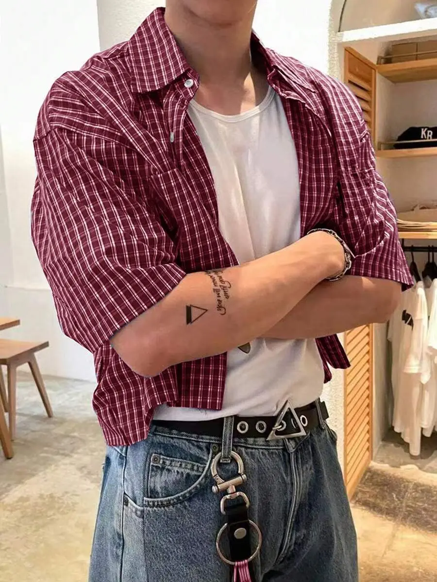 Men's Summer Casual Plaid Cropped Shirt