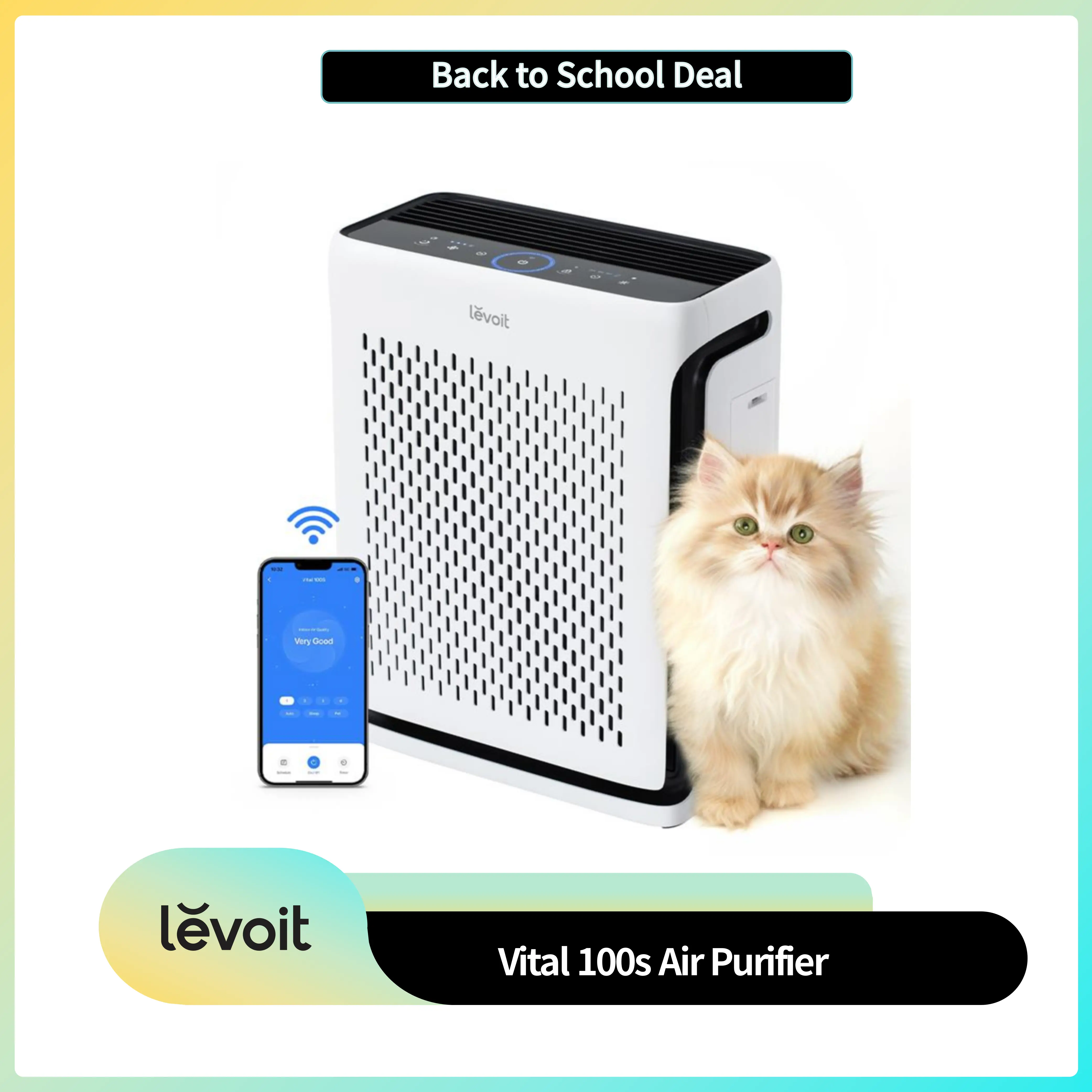 Levoit Vital 100S High Performance Pet Air Purifier for Home Large Room (Up to 1110 Ft²) with Filter, Light Sensors, Smart WiFi, Sleep Mode, US Plug – for Pet Odors, Dust, Allergies (Filter Replacements Available),BackToSchool