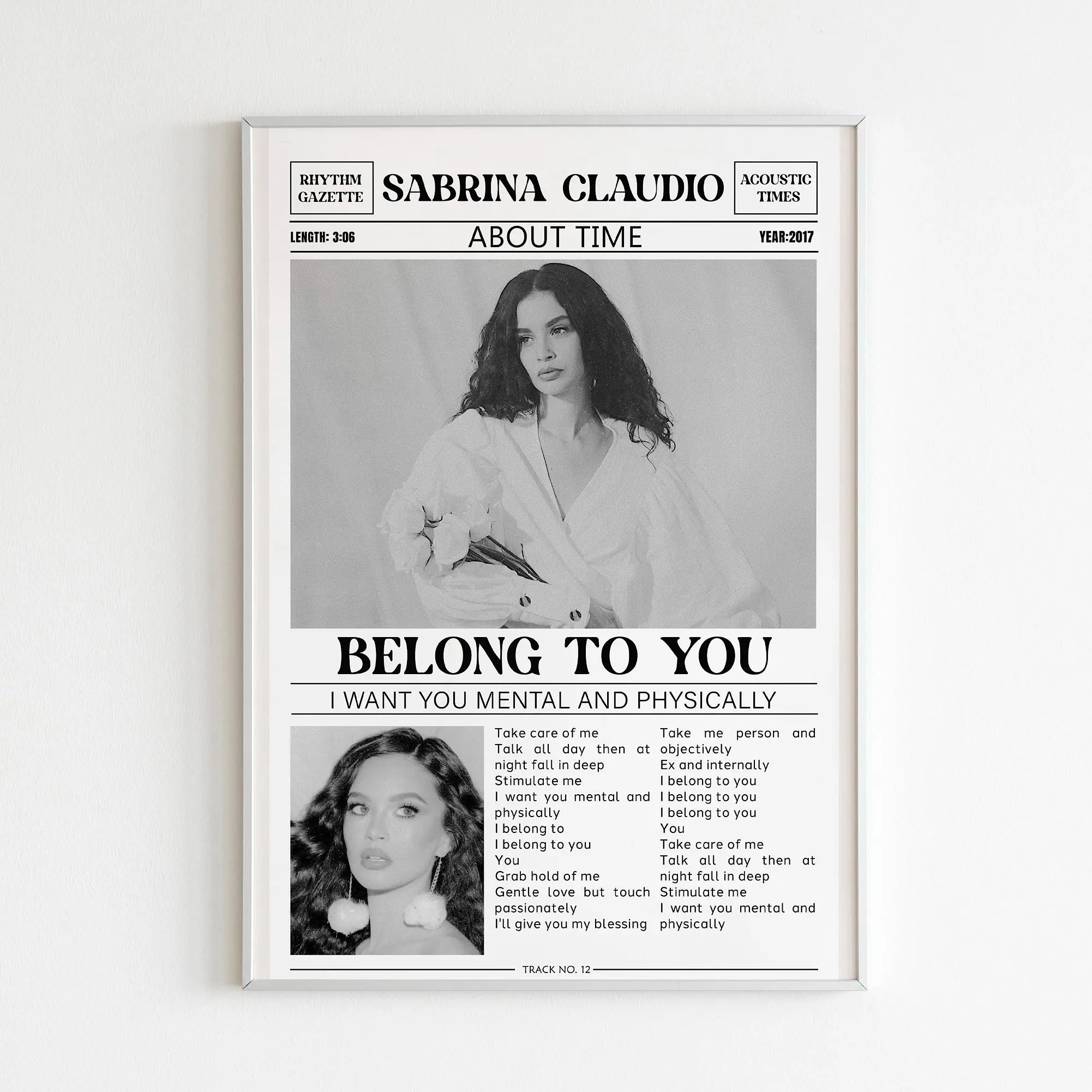 Sabrina Claudio Retro Newspaper Print / Belong To You Poster No Frame  / Lyrics Print / About Time Poster / Music Gift