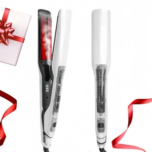 1PCSFast heating dual voltage steam curling iron, straightener, 2-in-1 professional ceramic wide plate steam flat iron, with LCD display, 14 adjustable temperature settings, water tank hair care steam, anti-scald design, straightener