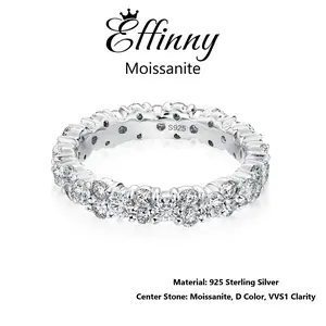 Effinny Synthetic Moissanite Excellent Round Cut Hypoallergenic Full Eternity Wedding Band, D Color VVS1 Promise 925 Sterling Silver Jewelry for Women, Wedding
