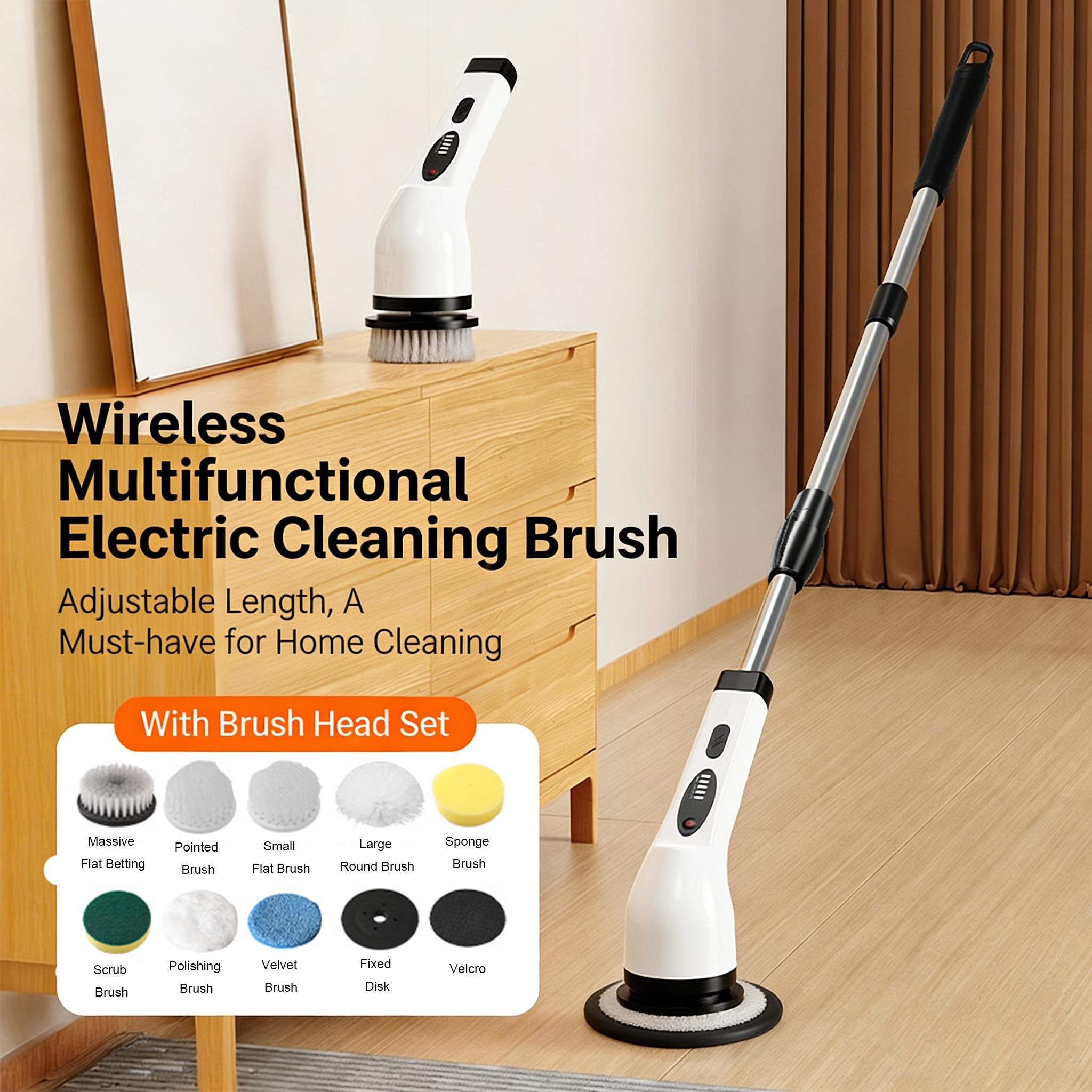 Cordless Electric Spin Scrubber, Rechargeable Power Scrubber with 10 Replaceable Brush Heads & Extendable Handle, Cordless Cleaning Brush for Bathroom, Floor, Tile, Grout, Kitchen, No Bending