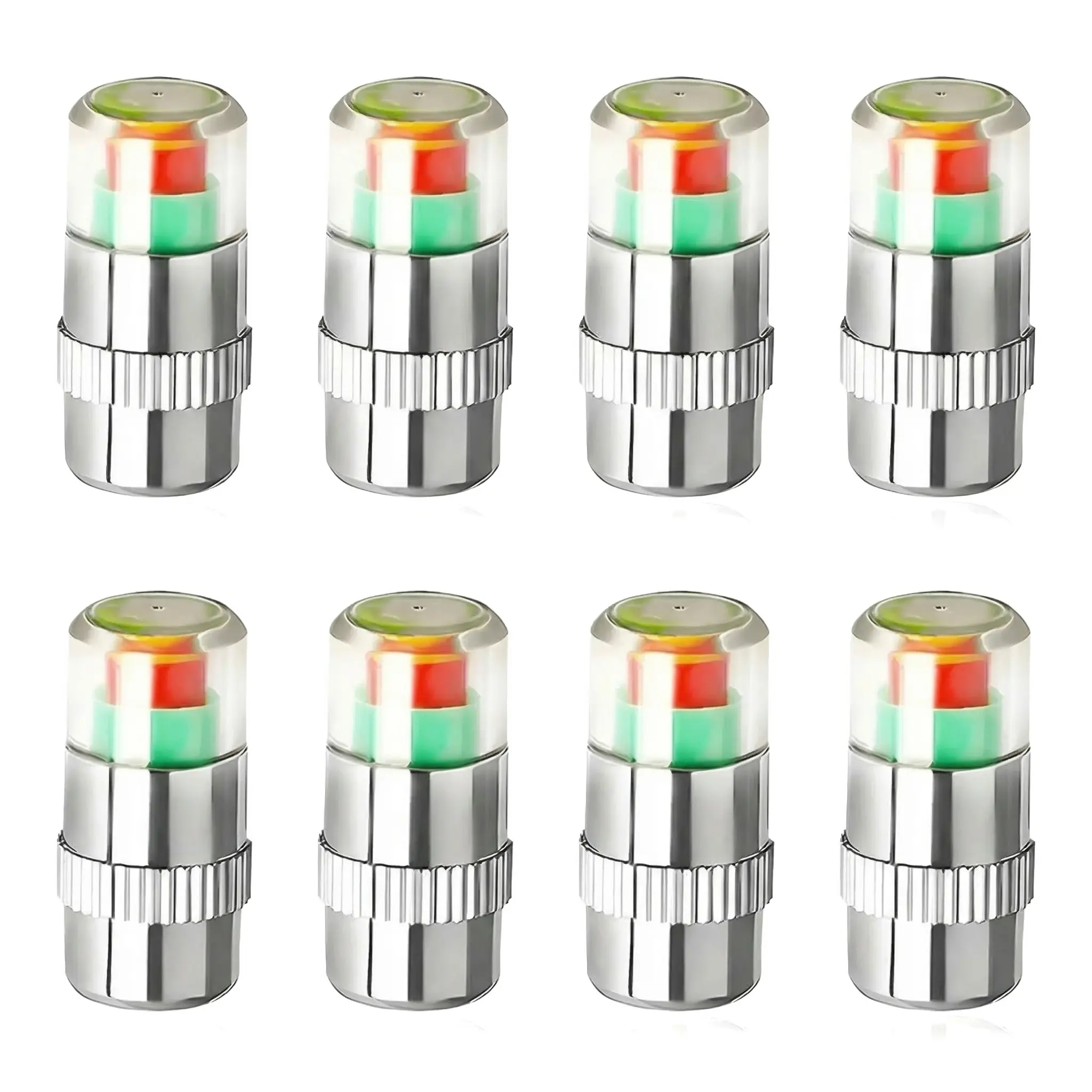 8PCS Stainless Steel Chrome Tire Pressure Monitoring Valve Stem Caps - 36PSI/2.4Bar 3-Color Visual Alert Sensor Indicator, Universal for Car, Truck, Helps Improve Safety & Extend Tire Life