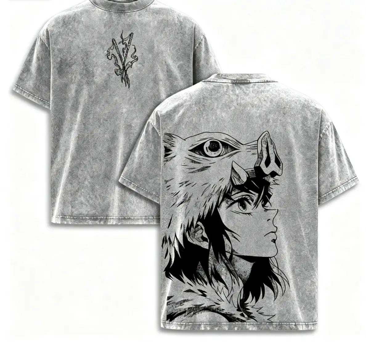 Inosuke - Demon Slayer Anime Double Printed Vintage Washed Tee Unisex Oversize Anime Manga Washed Heavyweight Cotton T-shirt, Gift For Anime Fan, Anime Lover new york t-shirt all-season casual teeny t-shirt gift good graphic shirt graphic t-shirt
