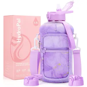 HydroPal 2.2L Water Bottle with 2 Lids - Straw & Chug Lid, Storage Sleeve & Carry Strap - BPA-Free Large Sports Water Jug for Gym, Hiking & Workouts