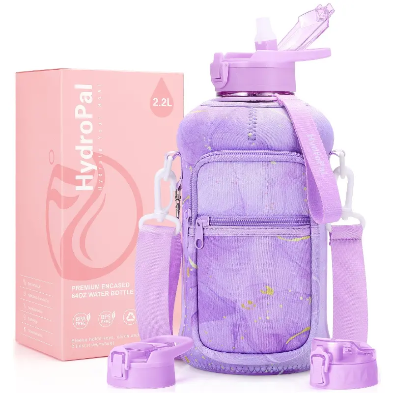 HydroPal 2.2L Water Bottle with 2 Lids - Straw & Chug Lid, Storage Sleeve &  Carry Strap - BPA-Free Large Sports Water Jug for Gym, Hiking & Workouts -  TikTok Shop