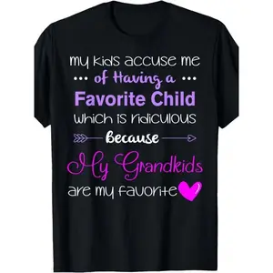 Women's Plus Size Cotton T-Shirt, Black, Round Neck, Grandma Inspirational Language Theme, 0XL - 5XL, My Grandchildren Are My Favorite Funny Grandma T-Shirt