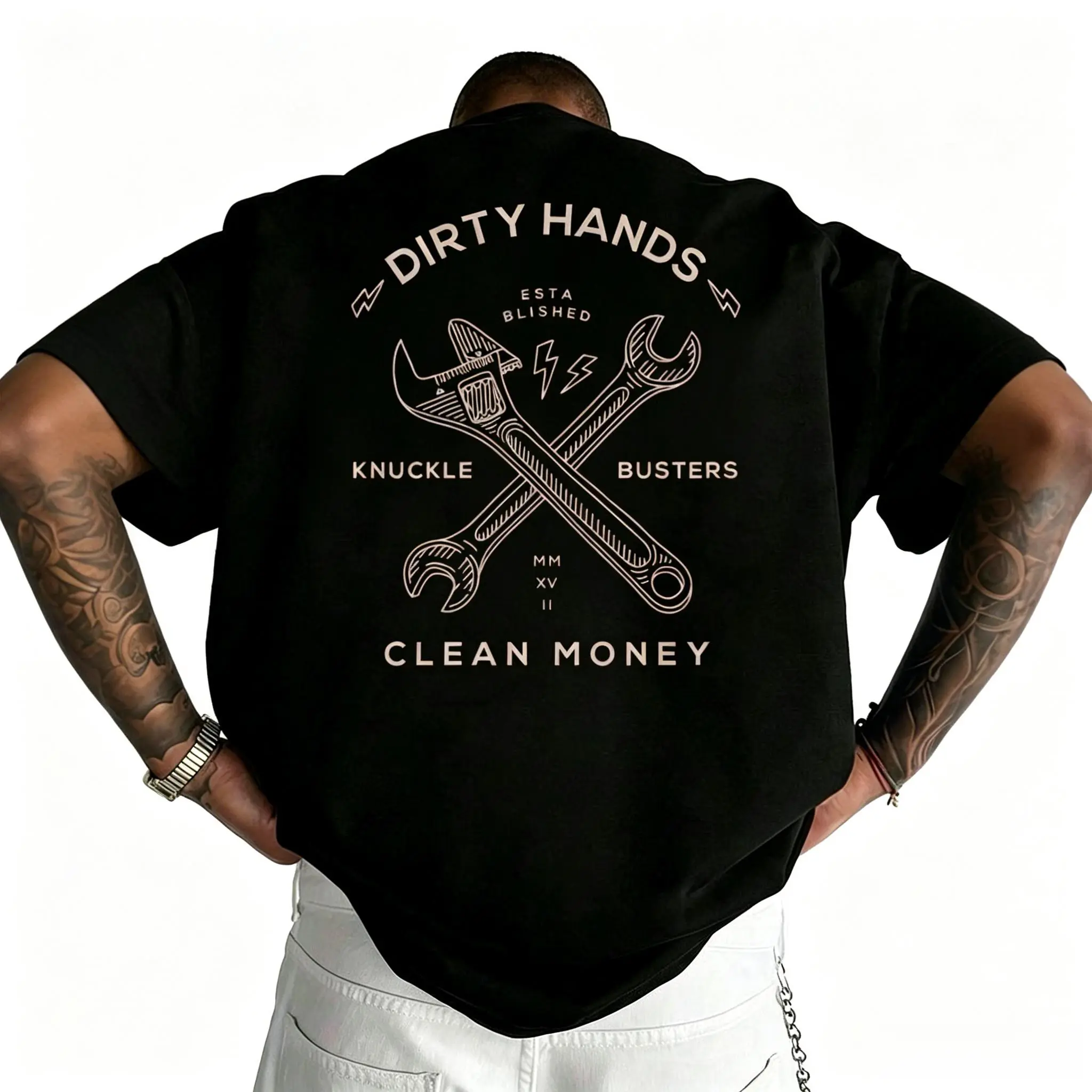 Men's Shortsleeve "Dirty Hands Clean Money" Graphic T-Shirt | Soft Combed Ring-Spun Workwear & Streetwear Top | Menswear, Classic, Stylish