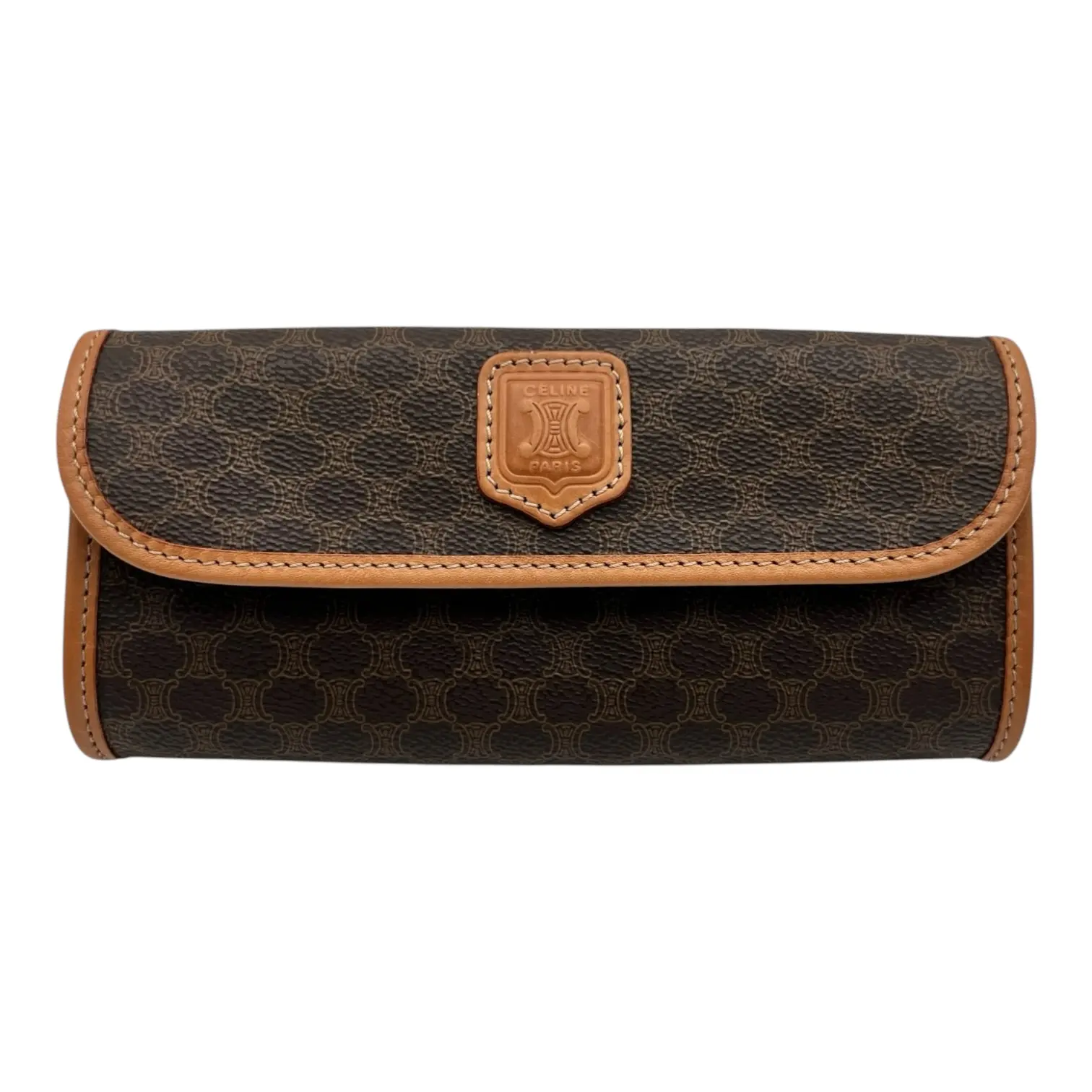 Pre-owned Celine COATED CANVAS POUCH MACADAM TRIOMPHE CANVAS BROWN