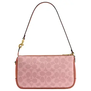COACH Plaza Print Design with Gold Chain Hardware, Coated Canvas and Calfskin Crossbody Bag for Women in Cantaloupe Pink