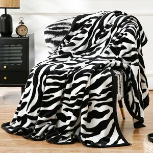 Fuzzy Flannel Throw Blanket for Sofa, Couch, Bed, Black and White Zebra Print Blanket  - Lightweight Double Sided Cozy Super Soft Blankets, 60" x 80" inches