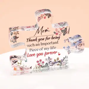 Mom Puzzle Piece Gift from Son, Warm Gifts for Mom Engraved Acrylic Block Best Ideal Decor for Birthday Mother’s Day Christmas Thanksgiving New Year