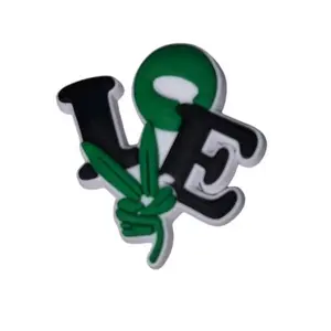 Love 420 Shoe Charm - Green & Black Design with Leaf Motif for Stylish Footwear Accessories