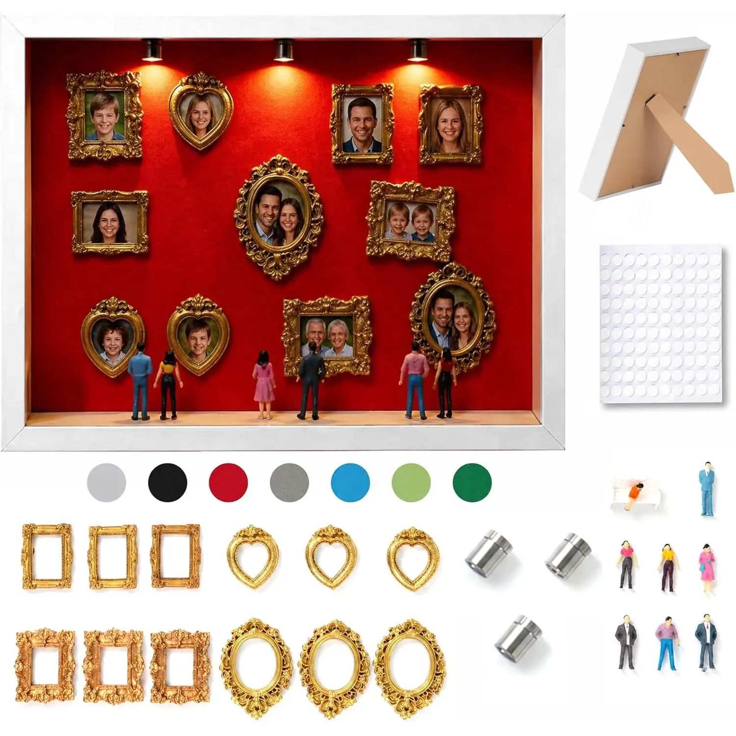 Rectangular 8x12 in Mini Museum Silhouette Shadow Box Photo Diy Kit with Gold Frame, Figurines, Background Paper - Bedside Table Home Decor, Meaningful Wedding Gift
