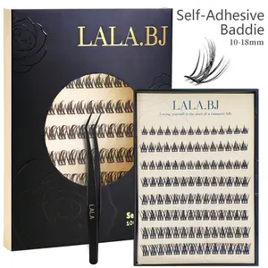 【Baddie】LALA Self-Adhesive DIY Cluster Lashes, 10-18mm spicky D-Curly Pre-Glued with Curler, Oil-Resistant Lash Extensions/Eyelashes Extensions, Reusable Synthetic Cosmetic for Natural Look (No Glue Needed, Easy Application)