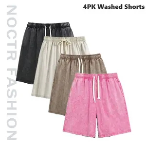 4 Pack Y2K Acid Washed Sweat Shorts for Women Men, Oversized Heavy Cotton Athletic Shorts, Vintage Streetwear Gym Lounge Casual Shorts，Unisex Acid Washed Shorts
