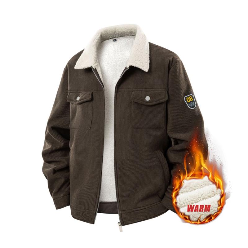 Men's Winter Corduroy Fleece Lined Thick Warm Workwear Jacket with Multiple Pockets, Suitable for Office and Commuting, Outdoor Sports Winter Coat