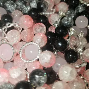Pink & Black Glass Beads with Rings for DIY or Jewelry Making - Pink and Black Color Options