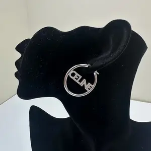 Pre-owned Celine Monochroms Strass Hoop Earrings 0513GIA