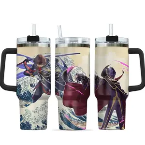 [Sip40 Otaku] Lelouch x Suzaku 40oz Stainless Steel Tumbler With Handle – Code Geass Anime Cup, Lelouch Lamperouge Tumbler, Suzaku Kururugi Mug, Zero Requiem Travel Cup, Britannia Mecha Cup, 40oz Tumbler, Vintage Anime Gift for Fans & Collectors