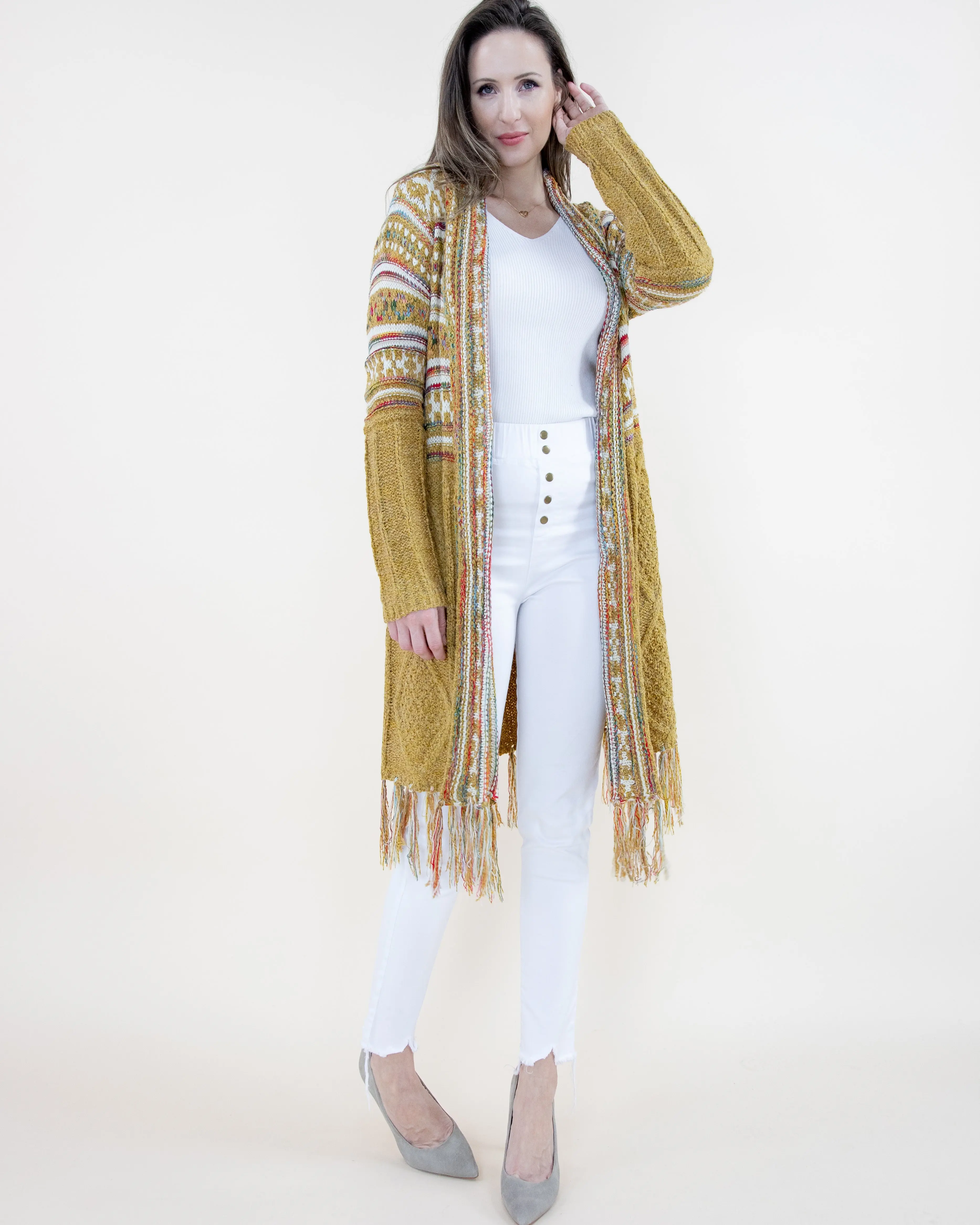 Upper Tribal Stripe Cardigan w/ Fringe - (S/M, L/XL)