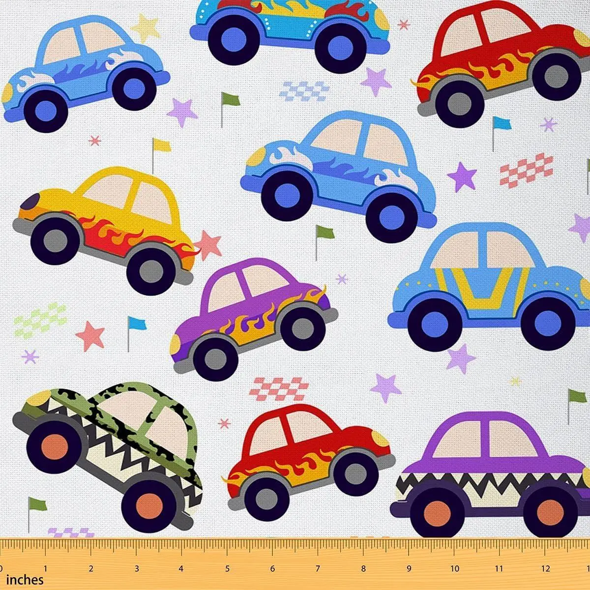 Cartoon Tractor Fabric Colorful Construction Vehicle Stars No Stretch Fabric Rustic Equipment Trucks Competition Flags Flannel Polyester Fabric DIY Home Accents Pre-Cut