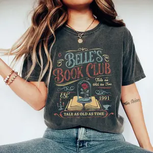 [Comfort Color] Belle Book Club Tshirt, Bookish Tee, Vintage Style Reading Shirt For Women, Tale As Old As Time, Book Lover Gift