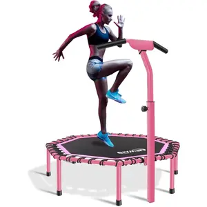 48" Fitness Trampoline with Adjustable Handle Bar, Silent Trampoline Bungee Rebounder Jumping Cardio Trainer Workout for Adults - Max Limit 330 lbs