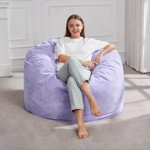 Hobestluk 3FT Bean Bag Chairs for Adults Large Beanbag Chair with Plush Faux Fur Cover Big Bean Bag Chair for Living Room Bedroom Dorm Office -Purple (36" x 36" x 22")