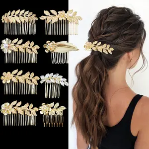 8pcs Blade Hair Comb Set, Bridal Metal Decorative Hair Comb Clip, Golden French Twist Hair Comb for Wedding Hair Accessories