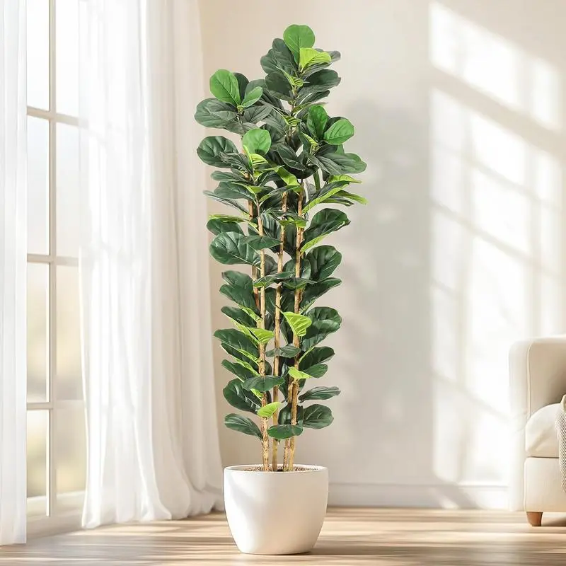Artificial Fiddle Leaf Fig Tree 180cm, Artificial Fig Tree, Artificial Plants with White Pot for Home, Office, Balcony, Indoor and Outdoor Decoration (180CM)